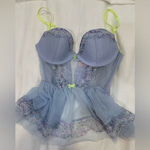 Victoria’s Secret blue and lime green baby doll corset